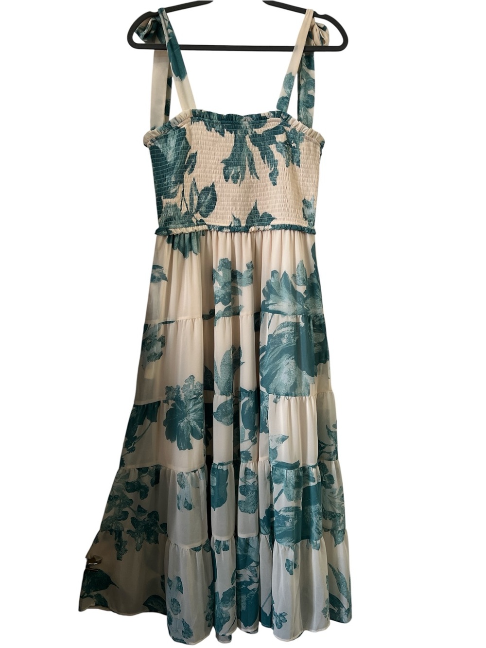 Onetheland Cream Maxi Dress with Teal Floral Print